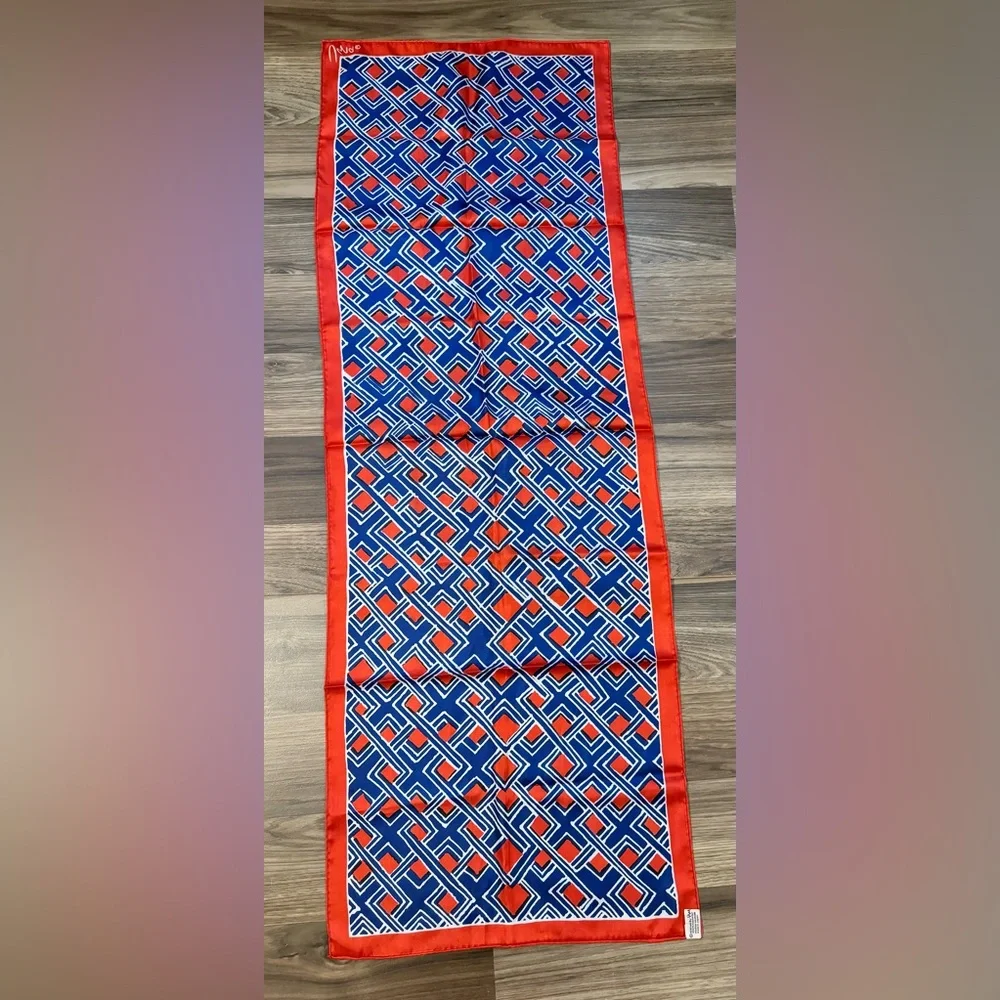 Vera Rectangular Geo Abstract Red White Blue Vintage Scarf Japan 44”x15 1/2”
